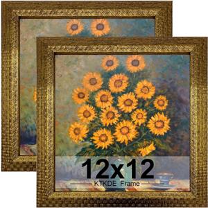 KTKDE 12x12 Picture Frame Set of 2, Ornate Vintage Gold Photo Frames 12 x 12 Antique Photo Frame for Rustic Gold Wall Decor Display Retro Home Decor best gift