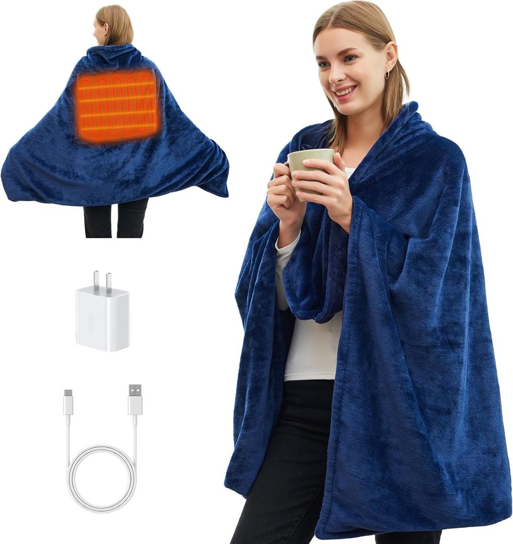 Portable Cordless Heated Blanket for Stadium, Rechargeable USB Heated Throw Blanket for Outdoor, 3 Heat Settings Electric Heated Blanket for Office, Camping, 58”x 38” (Battery Pack Not Included)