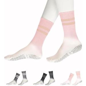 Pack Of 2 YOZHAKOU Pilates Yoga Socks with Grips for Women，Colorful Non Slip Crew Athletic Socks for Pilates,Ballet,Hospital,Gym.