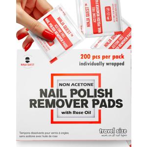 Nail Polish Remover Pads 100% Non Acetone - 200 Pack of Individually Wrapped Bulk Set Gel Nail Polish Remover Wipes - Fingernail Travel Kit to Clear Nail Polish for Home & Professional Removal