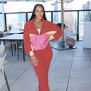 HBQ Women's Color Block 2 Piece Tracksuit Sets Long Sleeve Zip Up Crop Jacket and Flare Pants Casual Y2K Outfit-Orange Red-XL