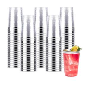 Goodluck 100PCS 10oz Plastic Cups for Party, Disposable Silver Plastic Cups, Cocktail Glasses for Wedding Thanksgiving, Christmas, and Parties