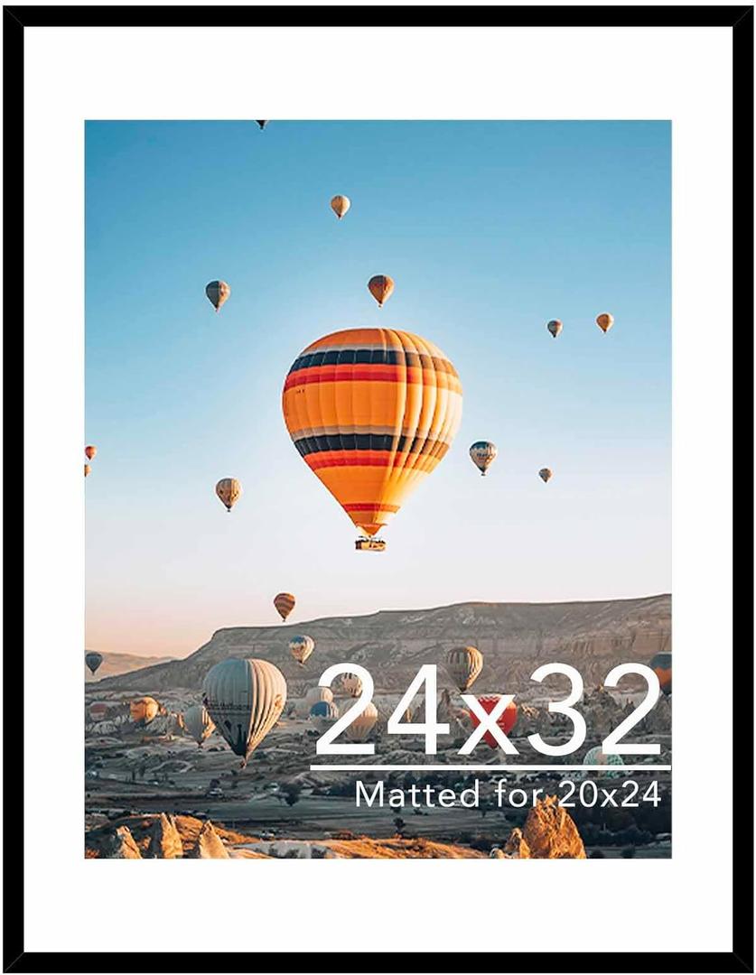 JCJMY 24x32 Picture Frame with 20x24 Mat, Display Photo 20x24 with Mat or 24 x 32 Without Mat, Wall Hanging Large 24 by 32 Poster Frame with Plexiglass, Black
