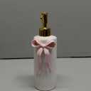 Handmade Ceramic Bow Soap Pump Dispenser Hand Lotion Liquid Dispenser Refillable for Kitchen and Bathroom Decorative (Ribbon Pink)
