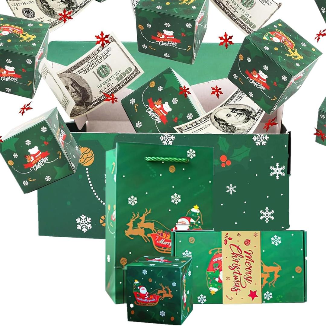 Surprise Box Gift Box for Money, Merry Christmas Surprise Gift Boxes, Folding Bouncing Pop-Up Explosion Gift Box, Gifts Boxes for Christmas Birthday Anniversary Valentine Proposal (Green-10pc)