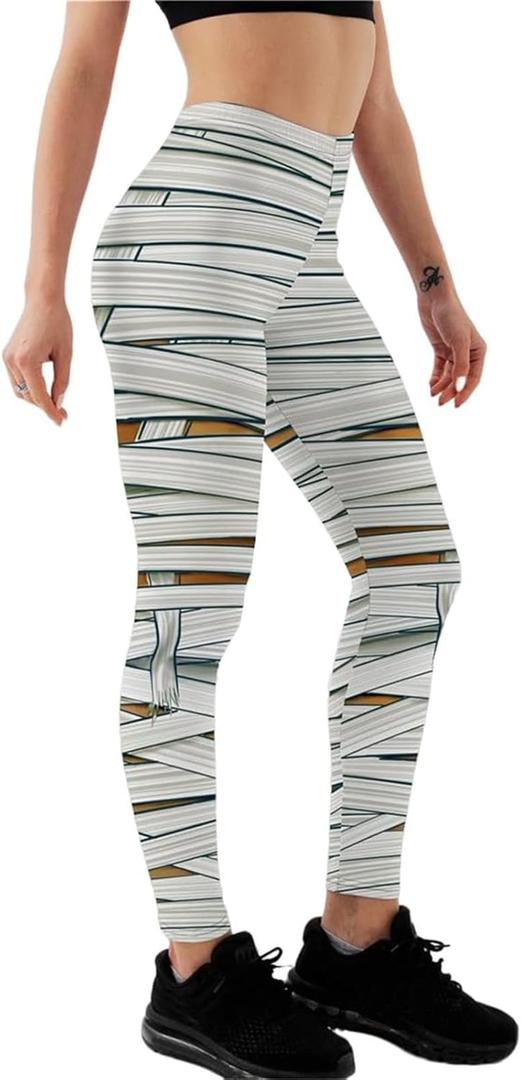 Women's High Waist Scary Print Halloween Legging Soft Stretchy Pumpkin Pattern Halloween Long Pants Trendy Leggings. size L