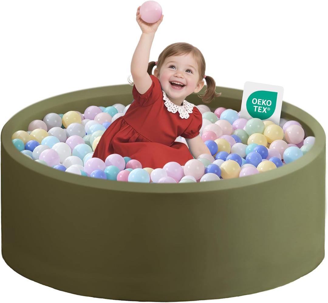 Zedachica Ball Pit for Toddlers 35.43''x11.81 Baby Ball Pits Soft Memory Foam Ball Pit Round Kids Ball Pit Indoor Game Kids Play Ball Pool Ideal Gift for Girls and Boys (Sage Green, NO Balls)