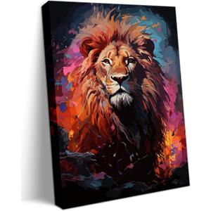 KISSFOX Lion Canvas Wall Art Framed Wall Decor for Men's Gifts Lion Room Decor Colourful Pictures Animal Painting to Decorate Home,Office, Living Room Bedroom