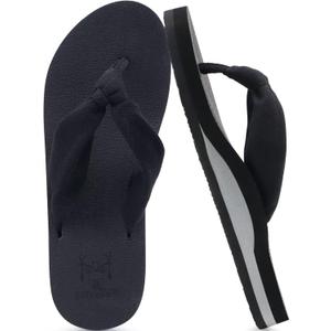 KuaiLu Flip Flops for Women with Arch Support Yoga Mat Comfortable Summer Beach Walking Thong Cushion Sandals Slip On Indoor Outdoor (8, Black)