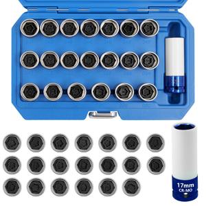 21PCS Wheel Locking Nut Key Kit Compatible with BMW Series, Wheel Lock Nut Socket Adapter Set, Wheel Anti-Theft Lug Nut Removal Tool, Anti-Theft Screw Remover