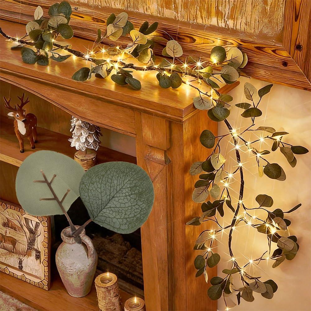 Birchlitland Decorative Garland Lights 6FT 96 LED Fairy Lights, Lighted Eucalyptus Twig Garlands with Timer Battery Operated for Bedroom Stairs Party and Holiday Decor Indoor Outdoor