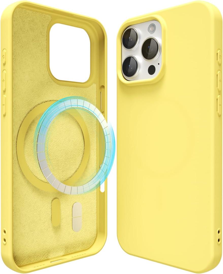 oakxco Silicone Case for iPhone 16 Pro Max Case Magnetic, Compatible with Magsafe Wireless Charging, Slim Thin Soft Rubber Gel, Girly Cute Aesthetic Trendy Hard Shell Mag Safe Cover for Women, Yellow