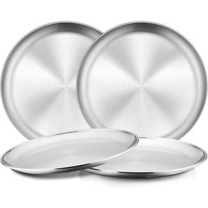 4-Piece Stainless Steel Plates 8 Inch 304(18/8) Metal Round Dinner Plate Kids Toddlers Dishes for Serving Dishwasher Safe