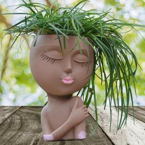 Brown Face Planter, Face Planters Pots Head, Plant Pots, 7" Plant Pot, Cute Flower Pots, Flowerpot, Planters for Indoor Plants, Succulent Pots with Drainage for Plants Lover's Gifts, Vases Home Decor
