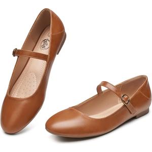 Trary Mary Jane Ballet Flats, Black Flats for Women, Ankle Strap Dressy Comfortable Flats (7, Brown)