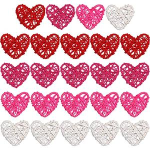 STMK Natural Rattan Decorative Balls, 24 Pcs 2.36" Heart Shaped, for Valentine's Day Decor, DIY Vase Bowl Filler, Wedding Decoration (Red, Rose, Pink, White)