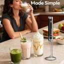 Maestri House Rechargeable Milk Frother with Stand, LunaFro Handheld Electric Foam Maker Waterproof Detachable Stainless Steel Whisk Drink Mixer Foamer for Lattes, Cappuccino (Black)