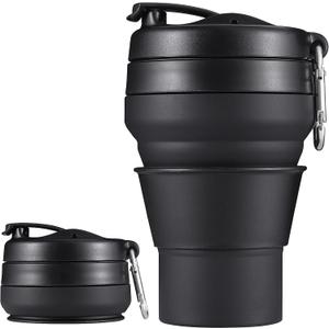 Collapsible Cup for Traveling, 20 OZ 600ml Large Silicone Folding Camping Mug, Leak Proof BPA Free Portable Reusable Bottle for Coffee, Tea, Water, Camping, Hiking, Outdoor (Black)