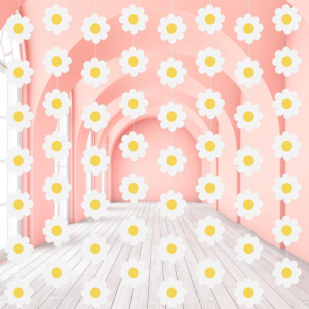 Pasimy 8 Pcs Daisy Boho Party Decorations Groovy Daisy Paper Garlands White Flower Hanging Garland Banner Hippie Flower Cutouts for Birthday Shower Wedding Party Favor Supplies (Fresh, White)