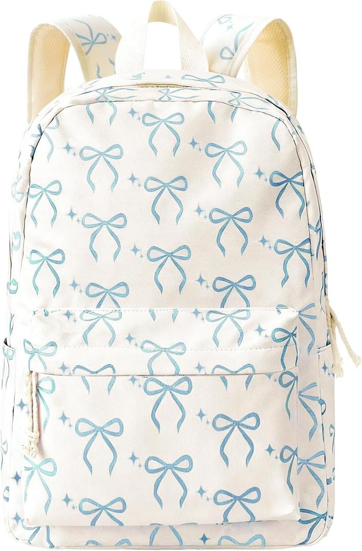 Aesthetic Backpack for Women Girl Blue Bow Backpack Cute Bows School Backpacks Bookbag for College School Travel Office Work Coquette Bows Bookbags