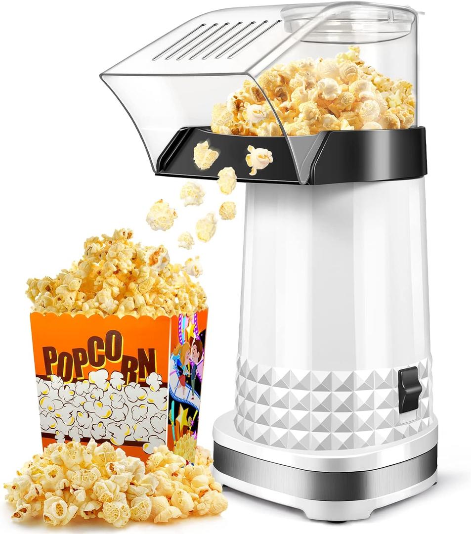 4.5 Quarts No Oil Electric Popcorn Machine with Measuring Cup + Melts Butter, Quick & Easy Hot Air Popcorn Popper Maker with On/Off Switch, Etl Certified, Air Popper for Movie Nights Parties