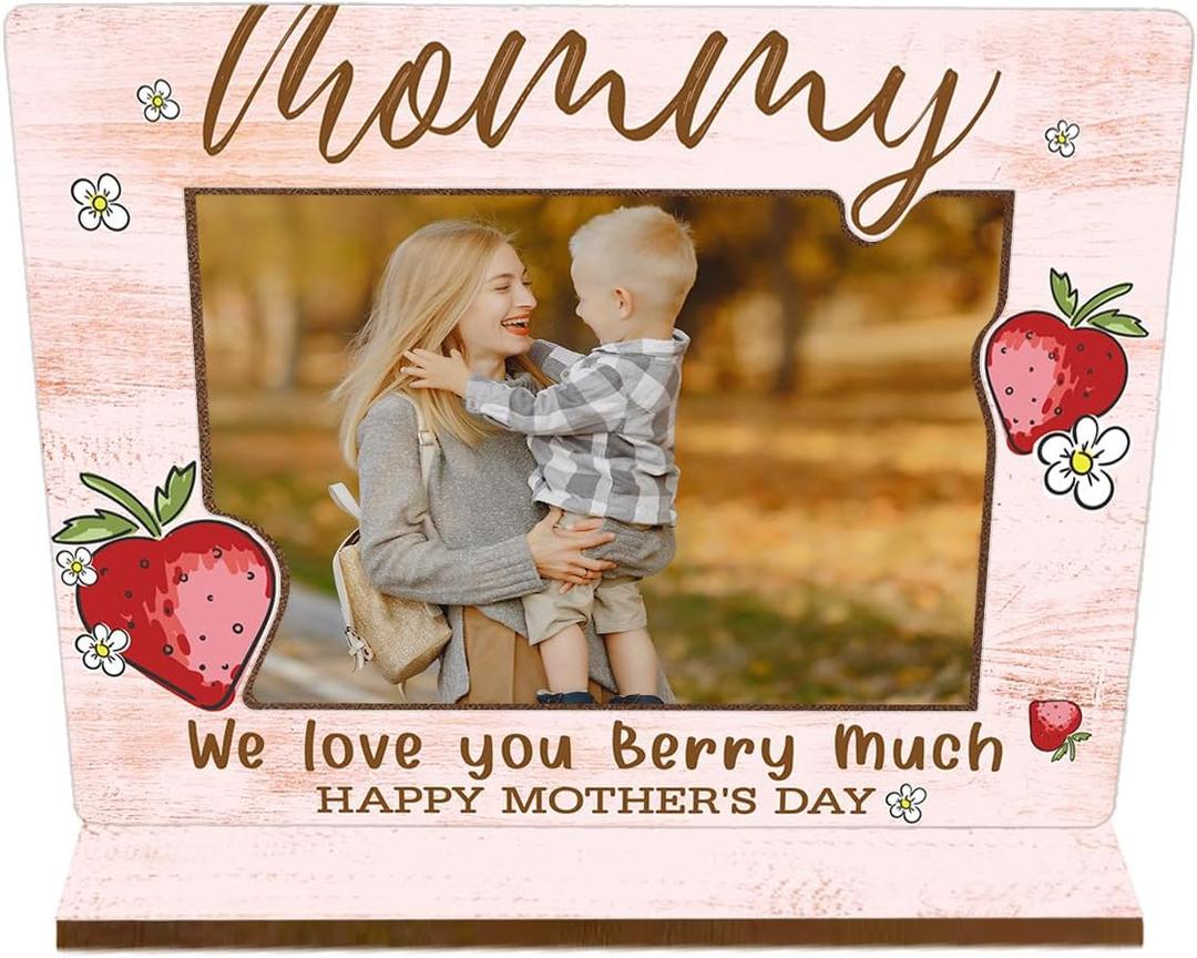 Mommy We Love You Berry Much Wood Picture Frame, Happy Mother's Day Gift for Mom from Daughter Son, Birthday Gift for Mom, Home Office Tabletop Decoration, Fits Display 4 x 6 Photos