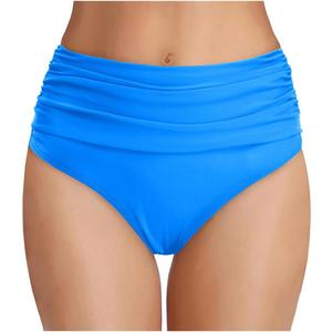 Tempt Me Women's High Waisted Bikini Bottom Tummy Control Ruched Bathing Suit Swim Bottom (Blue, M)