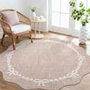 GarveeHome Scalloped Bow Rug for Living Room, 6ft Round Rugs Washable Solid Camel Rug for Dorm Soft Low Pile Non Slip Scalloped Rugs for Nursery Bedroom Decor Kids Room Playroom