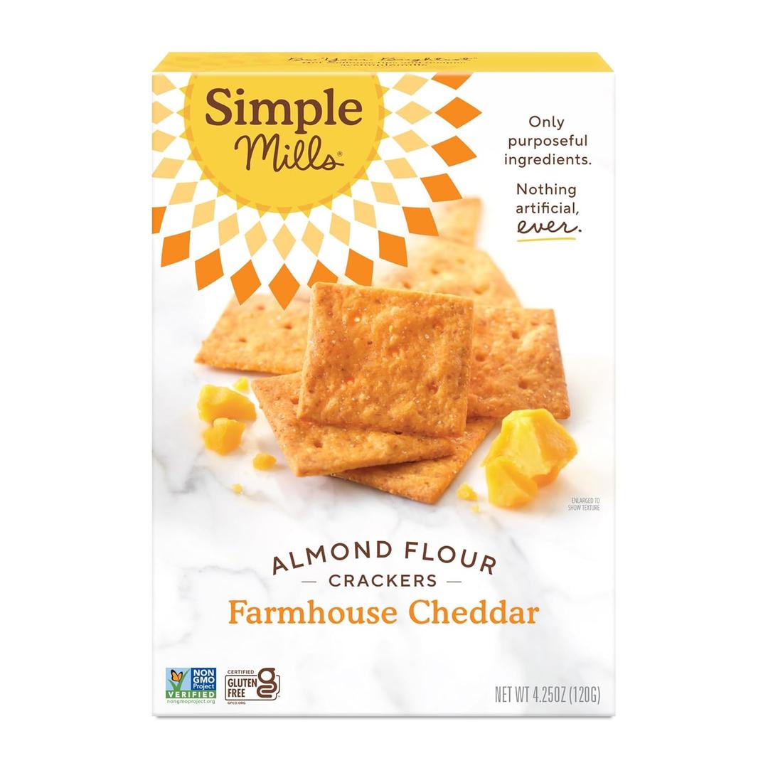 6 x Simple Mills Almond Flour Crackers, Farmhouse Cheddar - Gluten Free, Healthy Snacks, 4.25 Ounce (Pack of 1) (EXP 10/08/26)