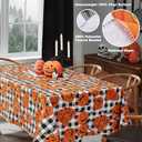 Newbridge Halloween Jack O Lantern Pumpkin Farm 60 x 102 Inch Rectangle Vinyl Tablecloth with Flannel Backing, Black and White Check Pumpkin Design, Easy Care Wipe Clean Table Cover