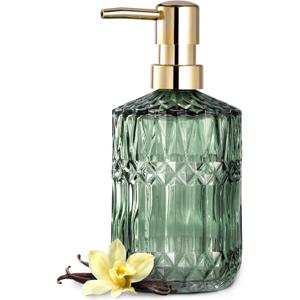 EMPO Clear Glass Soap Dispenser with ABS Plastic Pump, Crystal Lotion Dispensers for Kitchen Sink, Bathroom (Green) (Standard)