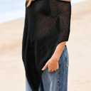 Saodimallsu Womens Sheer Cover Ups Lightweight Crochet Knit Mesh Shrug Summer Trendy Batwing Sleeve Boho Poncho Tops (Black, M)