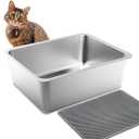 Stainless Steel Cat Litter Box, Odour Proof Litter Pan, Non-Stick, Easy to Clean, Rust Resistant, Non-Slip Rubber Feet