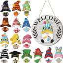 Qunclay Interchangeable Wooden Gnome Decor Holiday Seasonal Gnome Decorations with Magnet Pieces and Detachable Hats Changeable Welcome Sign for Home (Grey and White)