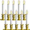 SUNSGNE Battery Operated Window Candles, Flameless Window Candles for Holiday Home Table Christmas Decor, C26 3V LED Bulbs, 10 Pack, Gold Base