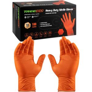 TREEGO 10 Mil Orange Nitrile Gloves Heavy Duty High-Visibility Diamond Texture Grip, Latex Free Disposable Mechanic Rubber Gloves, XLarge, 100 Count