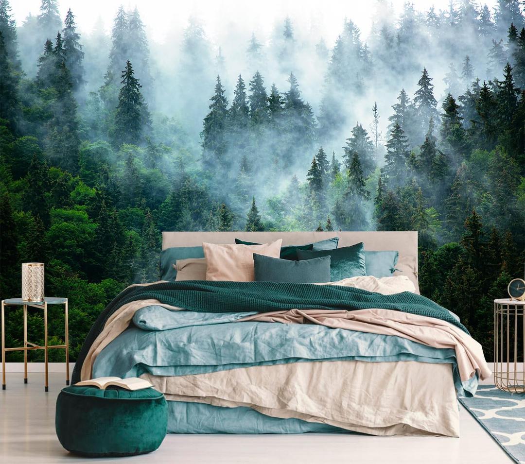 Misty Forest Wallpaper Peel and Stick Foggy Forest Self Adhesive Mural for Living Room Bedroom 157"x108"