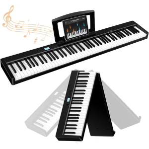 TERENCE V30 Digital Piano 88 Key Weighted Keyboard, Full Size Piano Keyboard with 2X5W Speakers, Music Stand and Sustain Pedal, Portable Folding Piano Gift Teaching for Beginners
