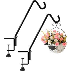 FEED GARDEN 2 Pack 14 Inch Deck Hook,Solid Steel Deck Hangers for Bird Feeders,Lanterns, Flower Basket and Suet Baskets with Clamp,Black