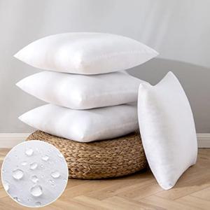 EMEMA Pack of 4 Outdoor Pillow Inserts Waterproof Throw Pillow Premium Fluffy Decorative Cushion Square Inner Soft for Patio Furniture Garden Sleeping Bed Couch Sofa Bedroom 12x12 Inch 30x30 cm