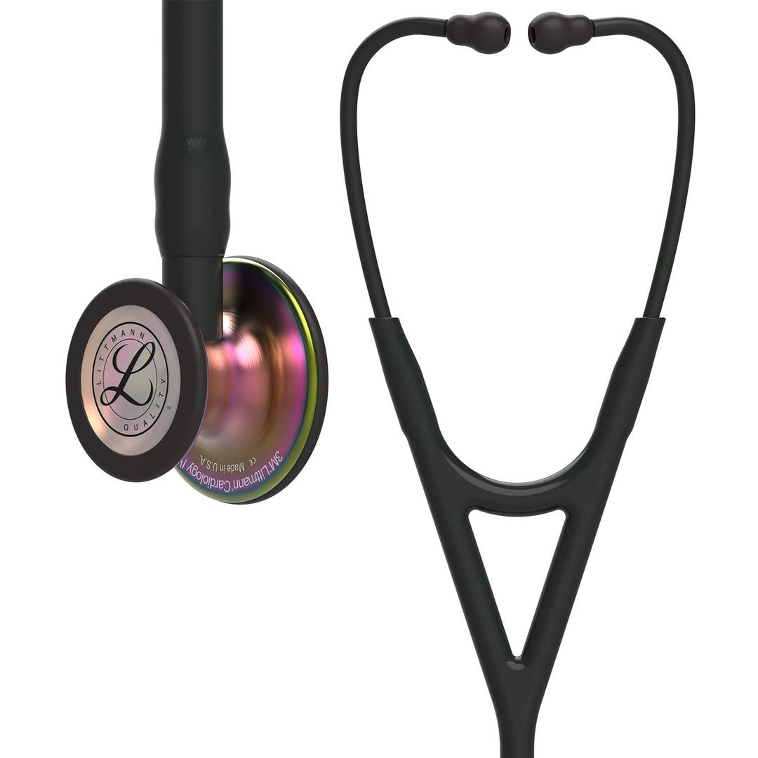 3M Littmann Cardiology IV Diagnostic Stethoscope, 6165, More Than 2X as Loud, Weighs Less, Stainless Steel Rainbow-Finish Chestpiece, 27" Black Tube, Stem, and Headset