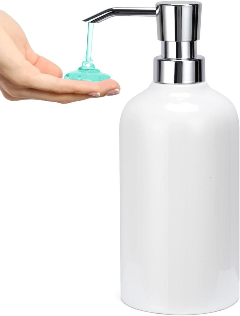 Ceramic White Soap Dispenser with Rust-Proof Plastic Pump Bathroom, 16.9oz Hand Soap Dispenser for Kitchen, Hotel (1pcs)