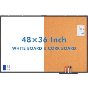 Magnetic White & Cork Board Combo 48" x 36" Aluminum Frame Black