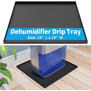 Air Jade Dehumidifier Drip Tray, 19" x 19", Black, Silicone, Square, Non-Slip Base, Raised Edge