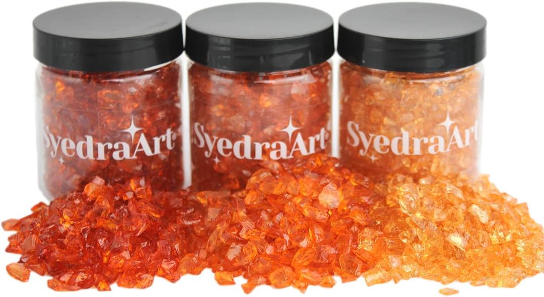 Syedra Crushed Glass for Resin Art, Set of 3,Broken Glass Pieces for Crafts 3-6mm 1LB (Orange)