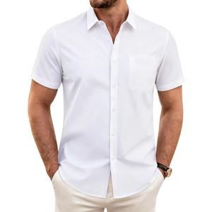 J.VER Mens Short Sleeve Dress Shirts Wrinkle Free Casual Button Down Shirt Summer Stretch Formal Shirt with Pocket (White, M)