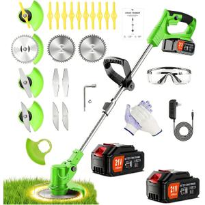 Weed Wacker-Electric weedwacker/Cordless String Trimmer/Edger Lawn Tool.It Comes with 2 Lithium Batteries and 4 Different Types of Blades.Electric Weed Wacker Suitable for Gardens and patios.