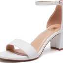 FW FRAN WILLOR Women Open Toe Low Chunky Short Heels Ankle Strap Block Heel Sandals Party Dress Wedding Pump Shoes 9.5
