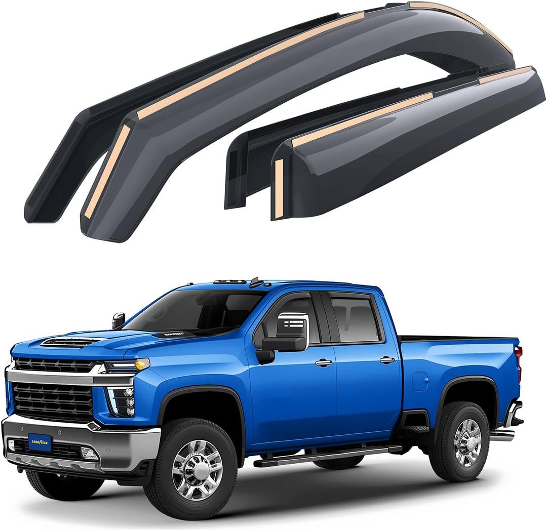 Goodyear Shatterproof in-Channel Window Deflectors for Chevy Silverado/Sierra 2500HD/3500HD 2020-2025 Crew Cab, Rain Guards, Window Visors for Cars, Vent Deflector, Car Accessories, 4 pcs - GY007746