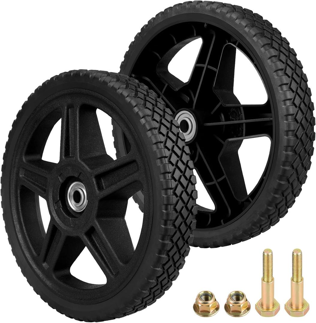 2 Pack 10" Lawn Mower Wheels, Push Mower Wheel kits Includes Bolts & Nuts, Fit Standard Pressure Washer, Garden Cart, Air Compressor, Wheelbarrow, Handtruck, Generator Wheel, Lawn Tractors